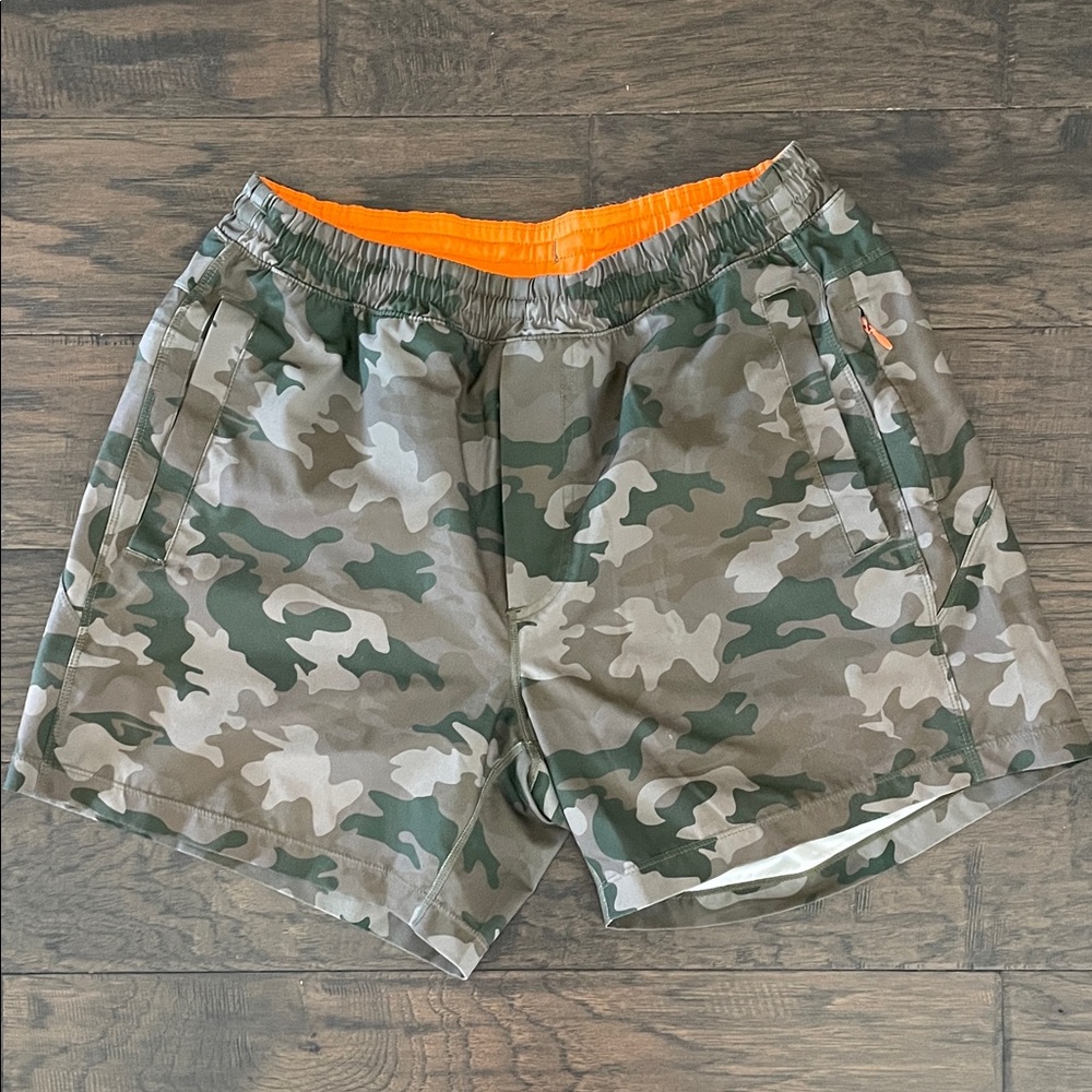 Camouflage 5.5” Athletic Shorts with Orange Trim